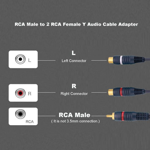 RCA Splitter, 2 Pcs 1 Male to 2 Female Audio Cord Speaker Y Adapter Splitter Cable, 8.5 Inches Gold Plated