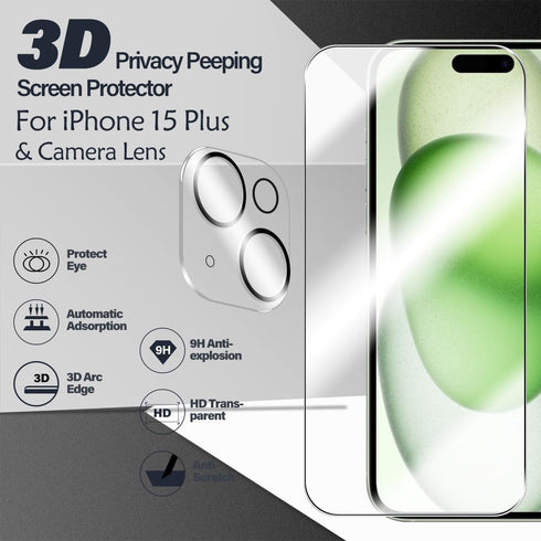 BIGFACE Compatible with iPhone 15 Plus, 2 + 2 Pack Screen Protector + Camera Lens Protectors, Premium HD Clear Glass
