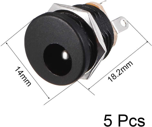 uxcell DC-022 5.5mmx2.1mm DC Power Jack Socket 3 Pin Female Panel Mount Connector, 5pcs