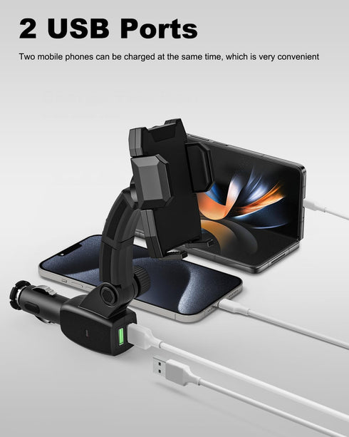 Cigarette Lighter Car Phone Holder Charger, Dual USB Fast Charging Mount with Adjustable Arm & 360° Rotating for iPhone