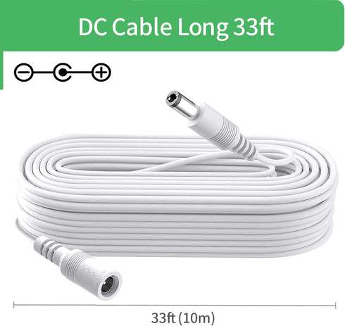 Security-01 33FT 10M 5.5mm 2.1mm, 12V/24VPower (Pack 2) DC Power Extension Cable x Extension Cord for CCTV Security