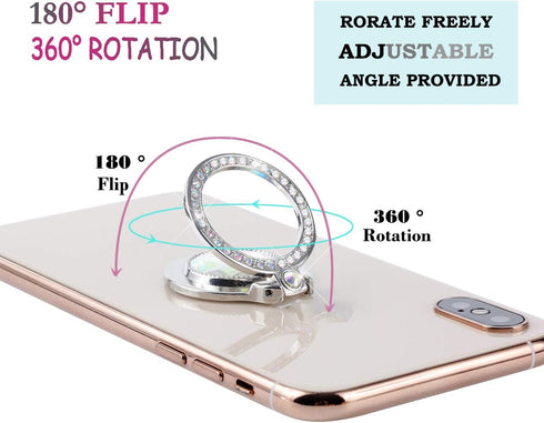 Glitter Bling Bling Phone Ring Holder, Sparkle Artificial Diamond Stand, Rhinestone Finger Ring for Phones, Pad (Silver)