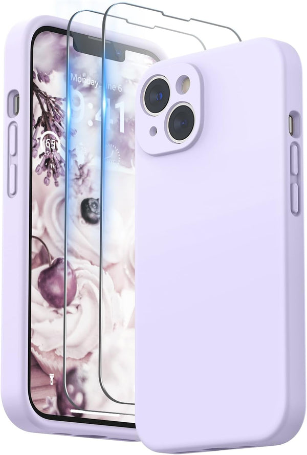 SURPHY iPhone 14 Case with Screen Protector (Camera Protection + Soft Microfiber Lining) Liquid Silicone Phone Case 6.1