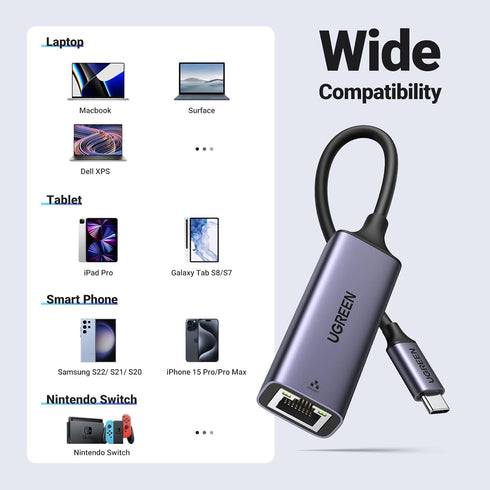 UGREEN USB C to Ethernet Adapter, Gigabit RJ45 to USB 3.0 Type-C Ethernet LAN Network Adapter