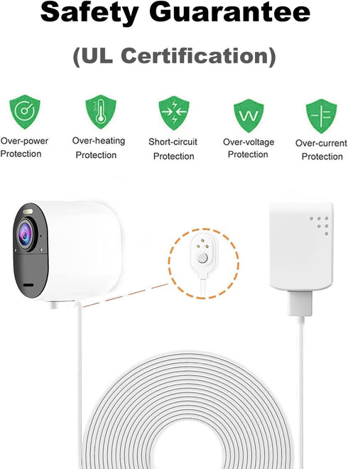 Charging Cable for Arlo Ultra/Ultra 2/Pro 3/Pro 4, Weatherproof Outdoor Magnetic Power Cable, 10 Feet White