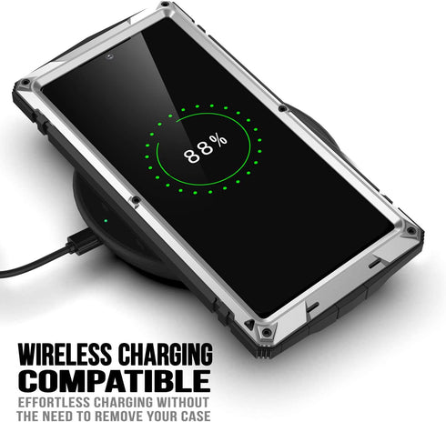 Samsung S23 Ultra Compatible Metal Case with Screen Protector, Rugged Heavy Duty Full Body Tough Case (Silver)