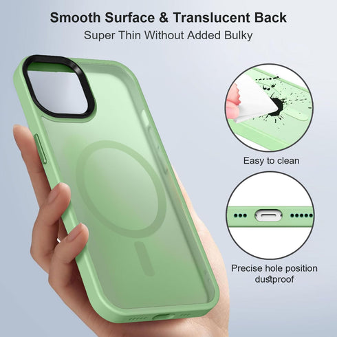 BossKiss iPhone 13 Magnetic Case, Light Green Translucent Matte, Compatible with MagSafe, Screen & Camera Protector