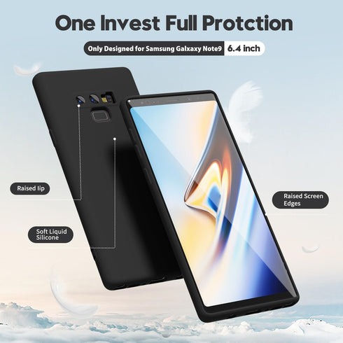 oakxco Black Galaxy Note 9 Phone Case, Liquid Silicone Cute Thin Slim Soft Rubber TPU Protective Bumper