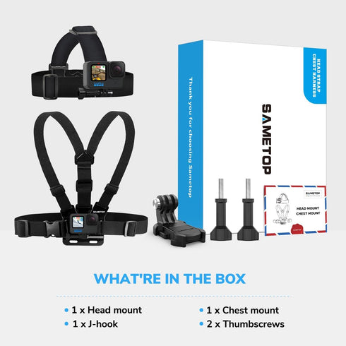 Sametop Head Mount Strap Chest Mount Harness Kit for GoPro Hero 12, 11, 10, 9, 8, 7, 6, 5, 4, Session, 3+, 3, 2, 1,