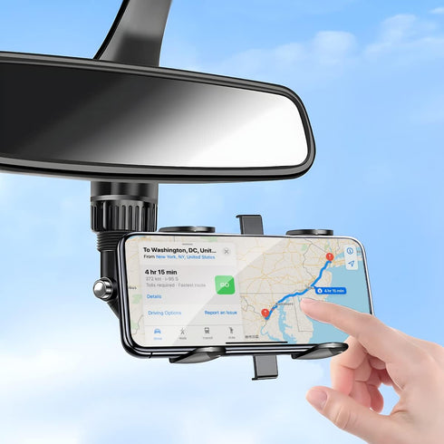 AUKEPO 360° Rotatable Rearview Mirror Phone Holder, Multifunctional Car Phone Mount for All Smartphones