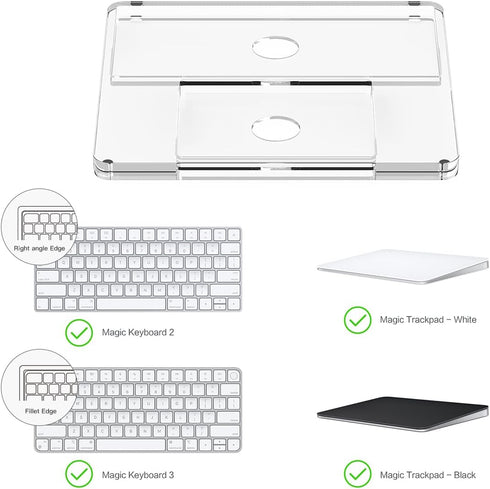 Transparent Acrylic Keyboard Stand and Touchpad Tray, Suitable for Apple Magic Keyboards and Touchpads