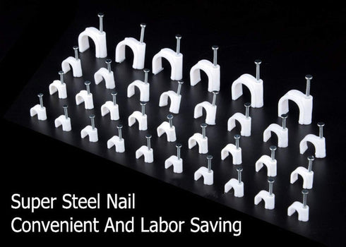 Round Cable Wire Clips for RG6/RG59/CAT5/CAT6/RJ45 - 400pcs Single Coaxial Nail Clamps (6mm + 8mm + 10mm + 12mm)