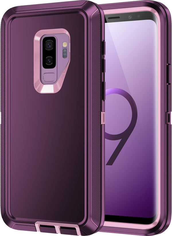for Galaxy S9 Case, Heavy Duty Shockproof Dust/Drop Proof 3 Layer Full Body Protection Rugged Cover Case (Purple/Pink)