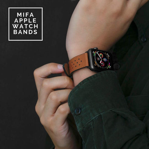Mifa Leather Band for Apple Watch 10 42mm, 9 8 7 41mm, 6 SE 5 4 40mm 38mm, Vintage Buckle Strap Brown