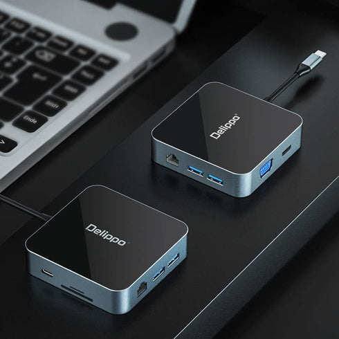 Delippo 8 1 Charging,4K HDMI,1080 2 USB C Hub Docking Solution, in with Charger dongles Gigabit Ethernet Port, PD Type
