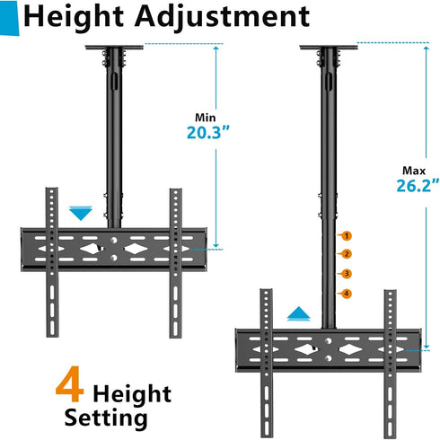 GLWIXY 26-68 inch 99lbs 400x400mm TV Ceiling Mount for Flat Screen Fits Most LCD LED OLED TVs Monitor Pole Mount up