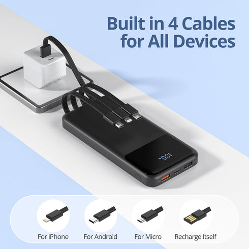ZUOGGPET 10000mAh Pack 6 3 3A 1 Pack Portable Charger with Built in Cables, Power Bank with Cords Wires, Slim Travel