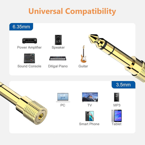 6.35mm (1/4 inch) Male to 3.5mm (1/8 inch) Female Stereo Audio Adapter Converter for Guitar Headphones Amp, Gold Plated 4 Pack
