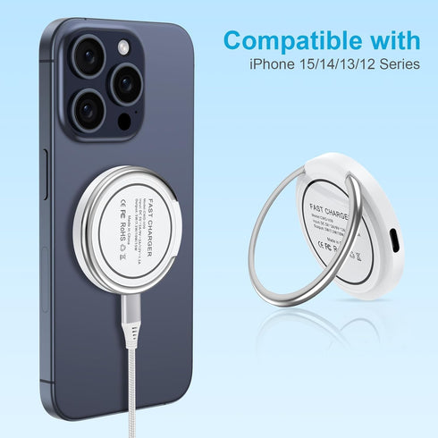 iPhone Magnetic Mag Wireless Charger Adapter - Car Fast Charging Compatible for iPhone 15 Plus/15