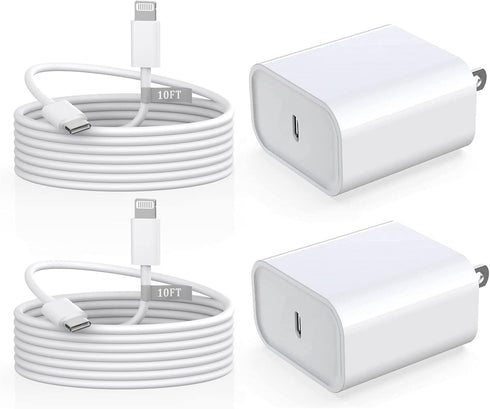 iPhone Charger Fast Charging 10 FT, 2 Pack 20W USB C Wall Charger Block with 10FT Type C to Lightning Cable for iPhone