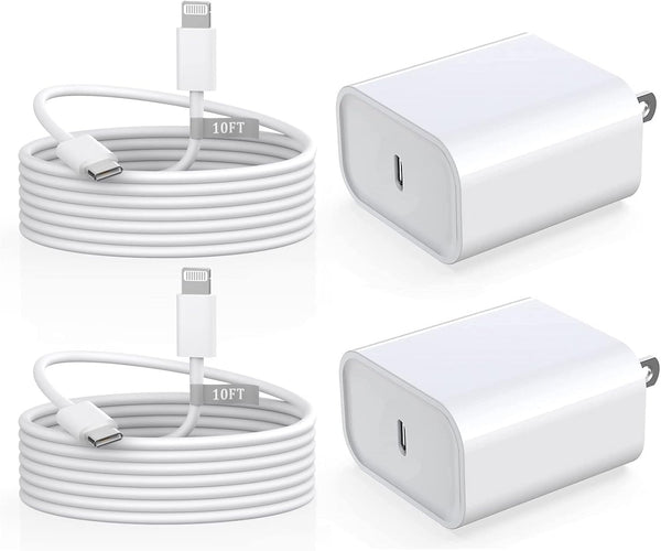 iPhone Charger Fast Charging 10 FT, 2 Pack 20W USB C Wall Charger Block with 10FT Type C to Lightning Cable for iPhone