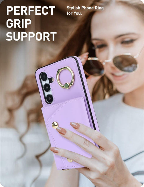 Samsung Galaxy S24 Phone Case for Women, Crossbody Wallet Case with Credit Card Holder Lanyard Shockproof Purse