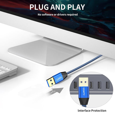 USB to USB Cable 3FT, Durable Braided for USB 3.0 Male to Male Type A Data Transfer Compatible with Hard Drive, Laptop
