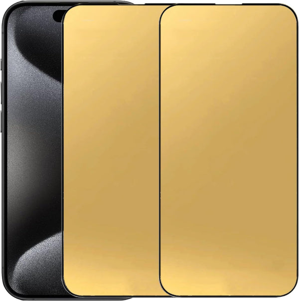 2 Pack Gold Anti-Blue Tempered Glass Screen Protector for iPhone 15 Pro Max, 6.7", 9H Hardness, Full Coverage.