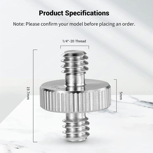 SMALLRIG 1/4" to 1/4" Male Threaded Screw Adapter, Double Head Stud for Camera Cage, Pack of 2-828