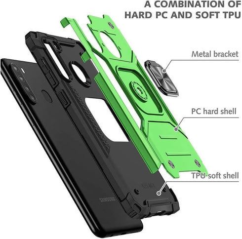 HNHYGETE Phone Case for Galaxy A21, Military Grade 360° Rotatable Kickstand Shockproof Protective Case