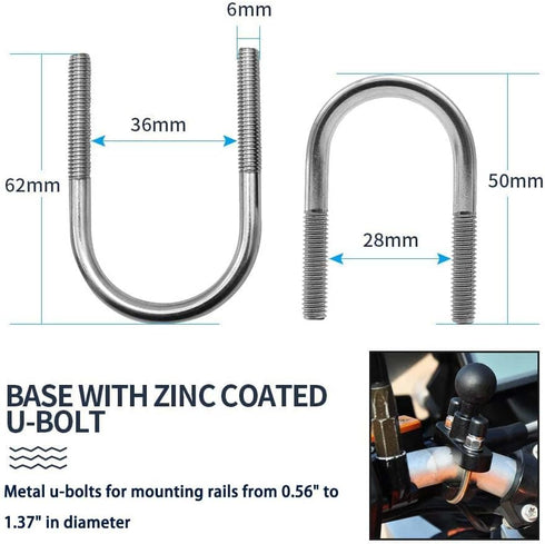 Motorcycle Camera Mount for GoPro, Handlebars Mount 1"/25mm Ball Compatible with RAM Mounts B Size