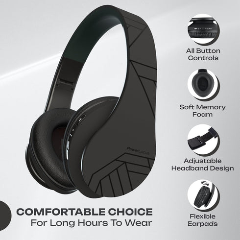 PowerLocus Bluetooth Over-Ear Headphones, Wireless Stereo Foldable Headsets with Built-in Mic, Black