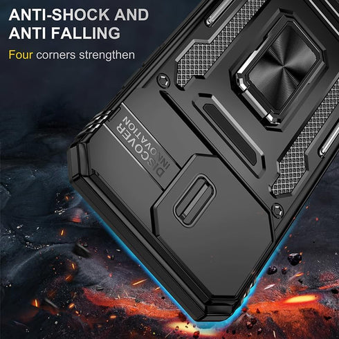 for iPhone 15 Pro Case with 2Tempered Glass Screen Protector,iPhone 15 Pro Kickstand Case with Slide Camera Cover &360°Ring Stand Magnetic Shockproof Phone Case iPhone 15Pro 6.1inch Man Black