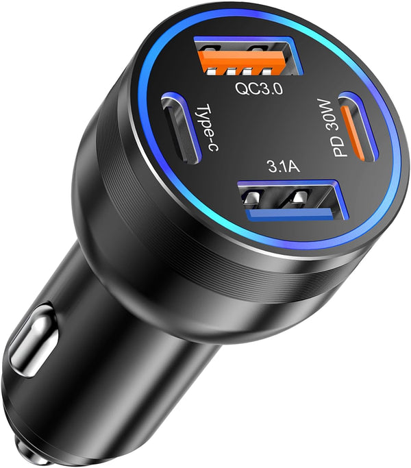 USB-C Car Charger, 65W 4 Port Super Fast Adapter PD 30W & QC 3.0 for iPhone 15 14 13 12 Pro Max, Samsung Galaxy, iPad,