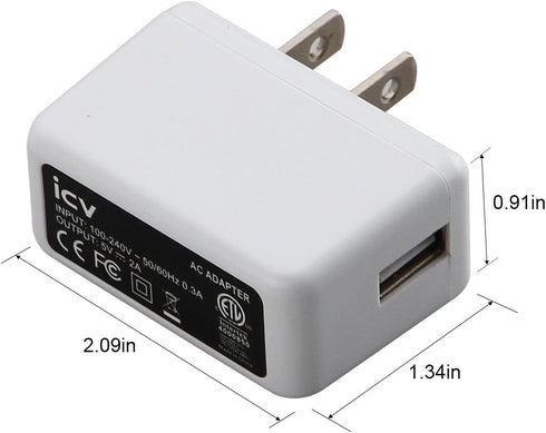 USB Wall Charger – 5V 2A 10W AC Power Adapter with US Plug for Phone, Tablet and Other Related USB Powered Devices Small and Lightweight – Designed for Safety(White) by iCV