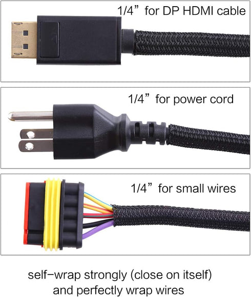 Alex Tech 25ft 1/4 inch - Cord Protector Wire Loom Tubing Cable Sleeve Split Sleeving For USB Cable Power Cord Audio