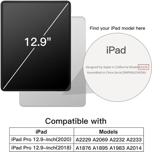 JETech 12.9-Inch (2020/2018 4th/3rd Case for iPad Pro Model, Generation), Compatible with Pencil, Cover Auto Wake/Sleep