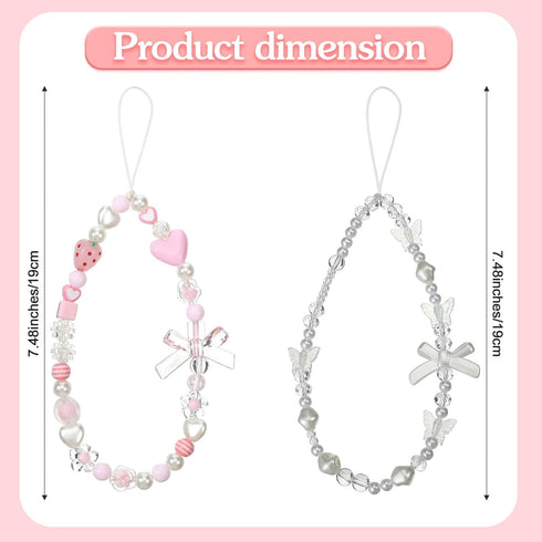Hpmjz 2 pcs Beaded Camera Wrist Strap Phone Charms Straps Cute Pearl Digital Camera Charm Lanyard Beaded Phone Bracelet
