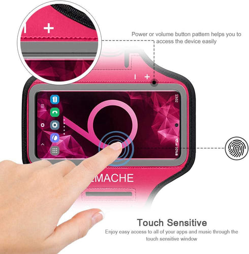 JEMACHE Armband for Galaxy S10+ S9+ S8+, Gym Running Workouts Arm Band with Key Holder, Rose
