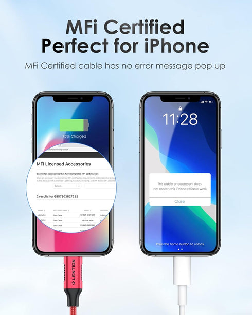 LENTION MFi Certified USB C to Lightning Cable 3.3ft, Fast Charging, Nylon Braided, Compatible with iPhone
