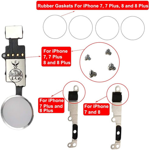 Home Button Key Fingerprint Repair Kit - Replacement for iPhone 7/7 Plus and iPhone 8/8 Plus (Silver)