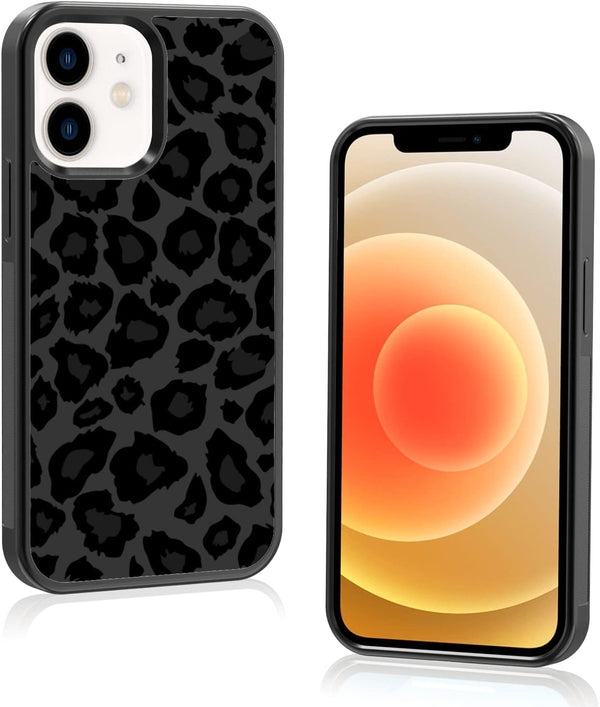 Cute Black Leopard Cheetah Print Phone Case for iPhone 12 Mini, Preppy Girls Women, 5.4"