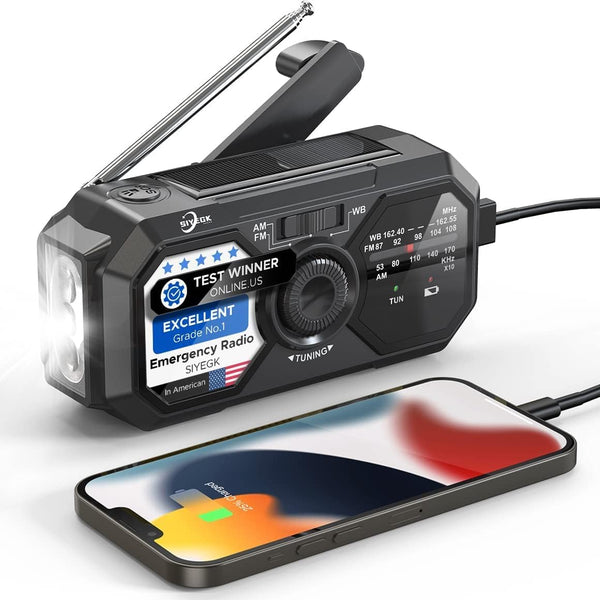 SIYEGK Emergency Weather Radio, Portable AM FM NOAA Radios with Crank SOS Alarm,