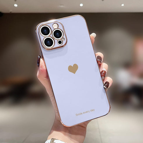 Teageo for iPhone 14 Pro Case for Women Girl Cute Love Heart Luxury Plating Soft Bling Back Cover Raised Full Camera Protection Bumper Silicone Shockproof Phone Case for iPhone 14 Pro, Purple