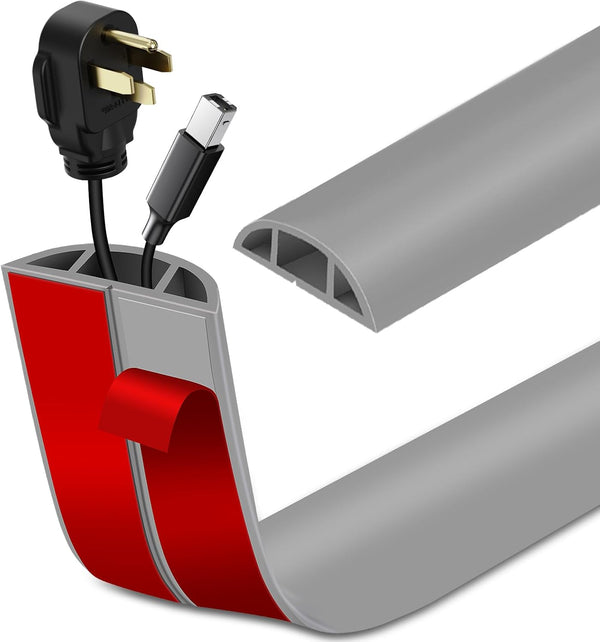 Floor Cord Cover Self Adhesive, 10Ft Cord Hider for Power Cable Management, Grey