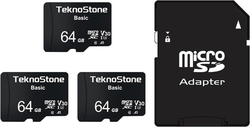 Teknostone Basic 64GB MicroSDXC Flash Memory with Adapter 90MB/s Read 50MB/s Write UHS-I