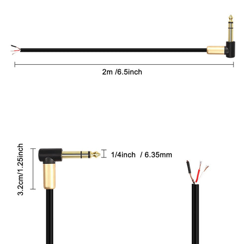 XMSJSIY 6.35mm TRS Pigtail Cable, 1/4 inch Stereo Male Plug to Bare Wire Adapter for Speaker Amplifier Microphone
