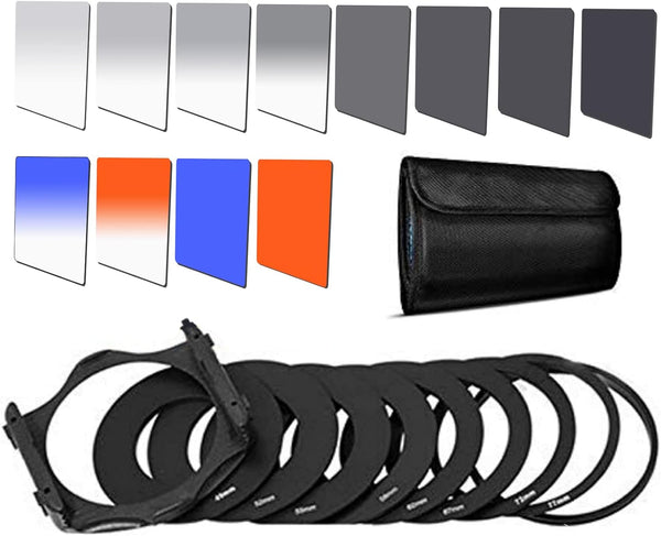 ND Filters Graduated Square Filter Kit, Full Color Lens Filter Set for Cokin P Series with Adapter Rings (49-82mm)
