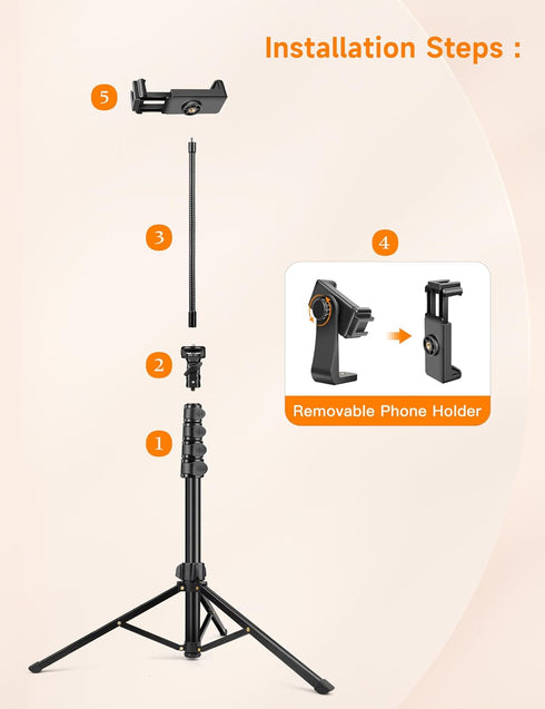 Victiv 86" Phone Tripod, Tall Tripod for iPhone with Flexible Gooseneck & Remote, Portable Aluminum Cellphone Stand
