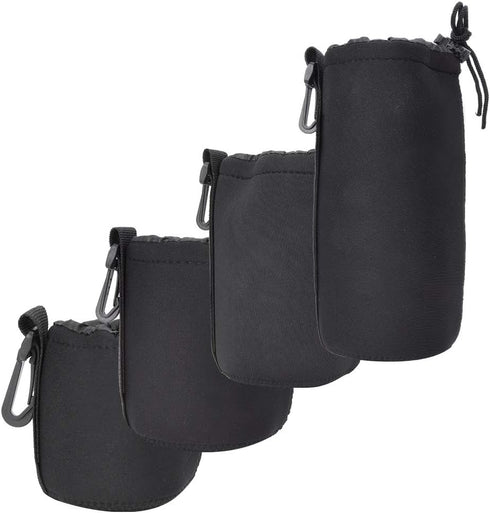 4PCS S M L XL Camera Lens Storage Bag, Portable Neoprene Black Elastic DSLR Lens Cover Pouch Set